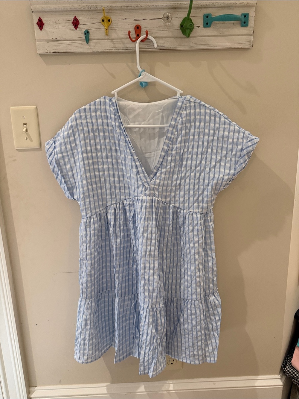 SHEIN Blue & White Striped V-Neck Dress